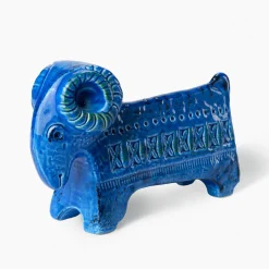 Figurina Rimini Blu Ariete in Ceramica Blu di Aldo Londi