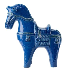 Figurina Rimini Blu Cavallo in Piedi in Ceramica Blu di Aldo Londi