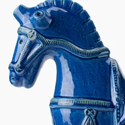 Figurina Rimini Blu Cavallo in Piedi in Ceramica Blu di Aldo Londi