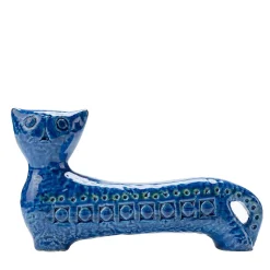 Figurina Rimini Blu Gatto Allungato in Ceramica Blu di Aldo Londi