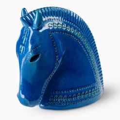 Figurina Rimini Blu Testa di Cavallo in Ceramica Blu di Aldo Londi