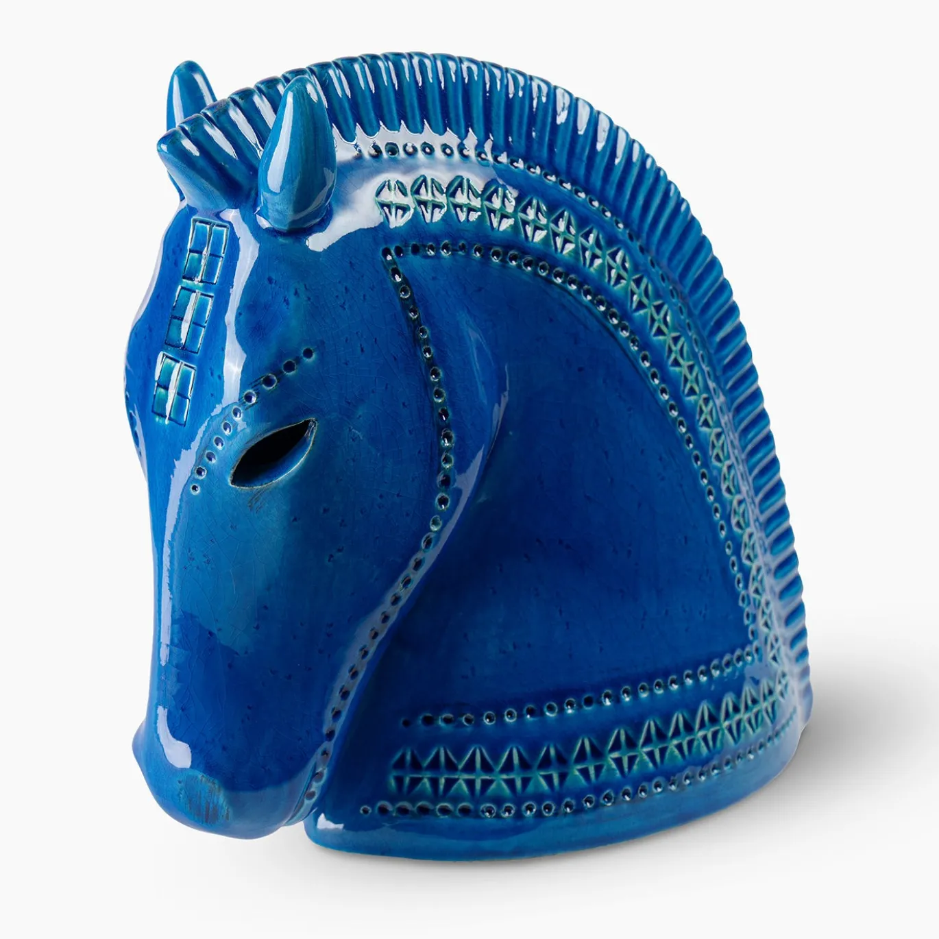 Figurina Rimini Blu Testa di Cavallo in Ceramica Blu di Aldo Londi