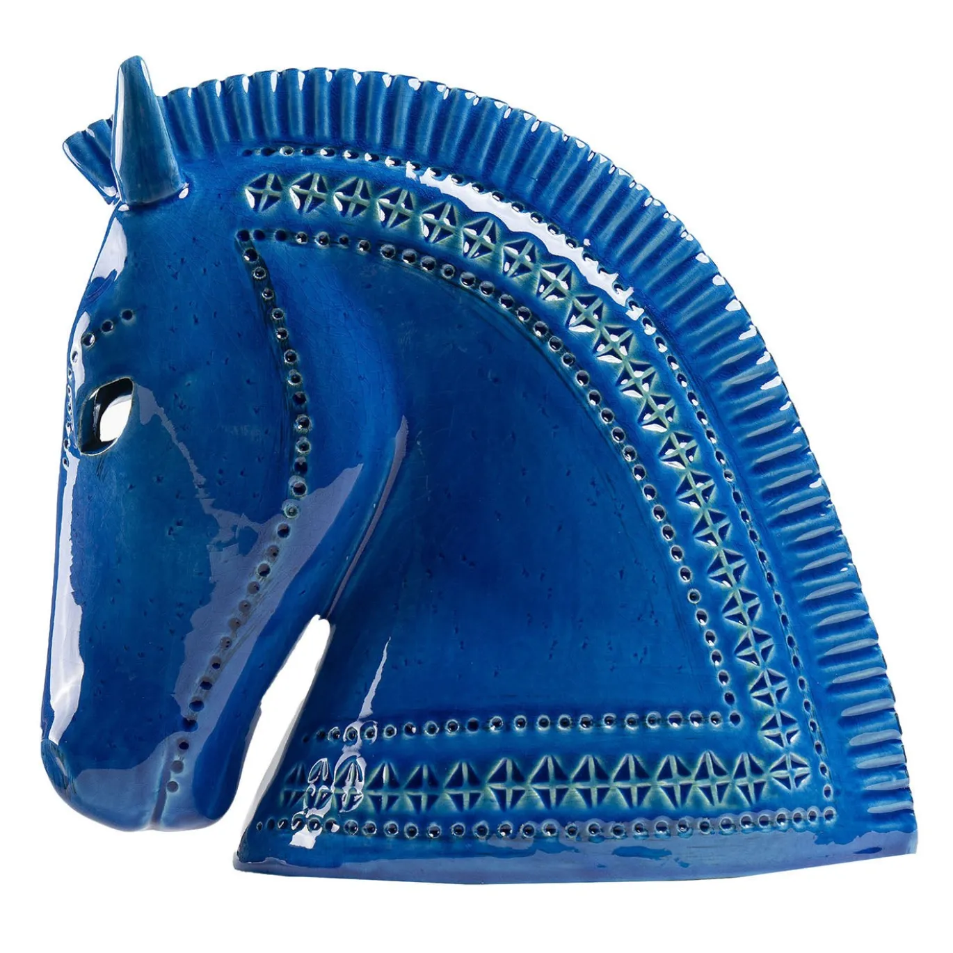 Figurina Rimini Blu Testa di Cavallo in Ceramica Blu di Aldo Londi