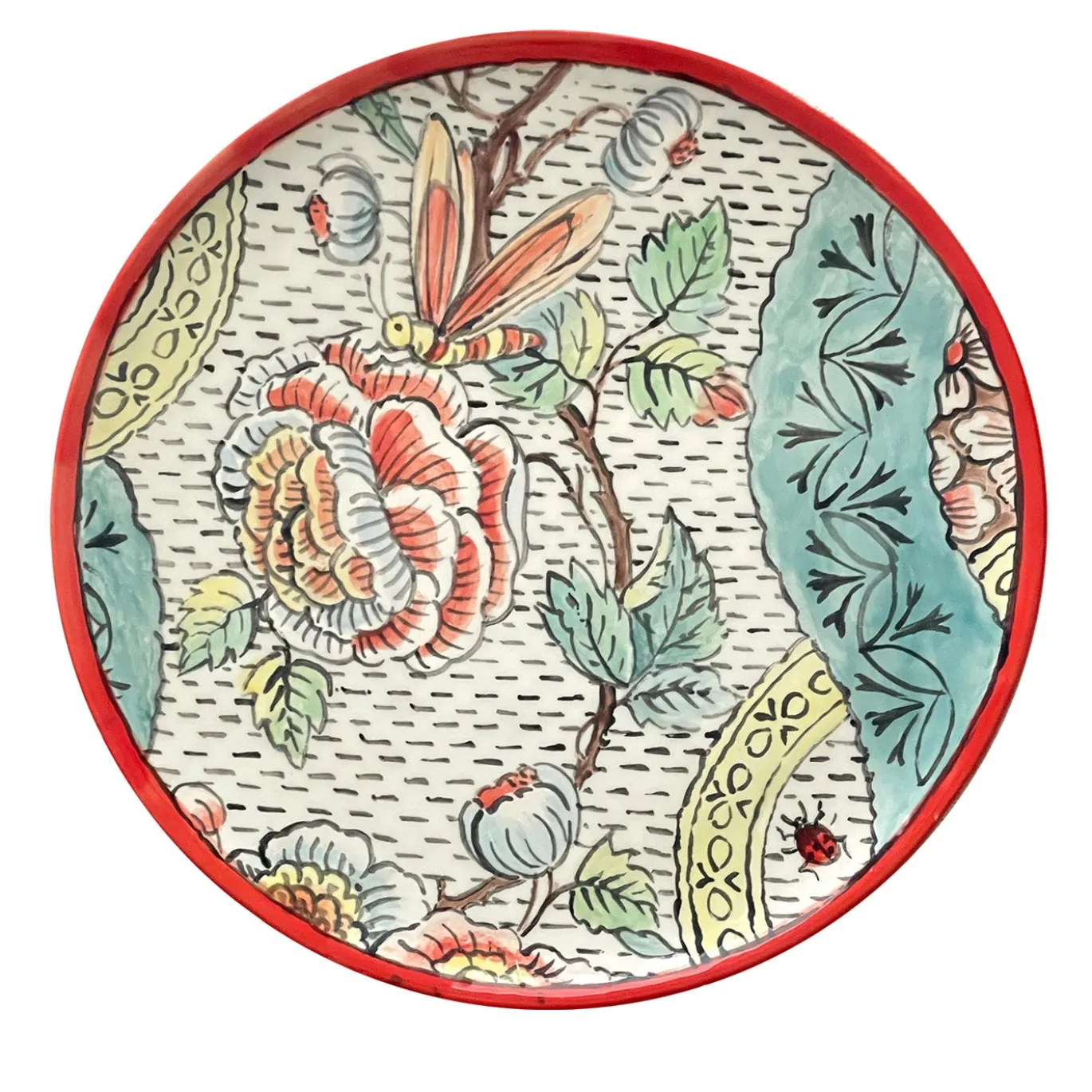 Frammento N.3 Piatto Decorativo in Ceramica Dipinto a Mano con Motivo Floreale