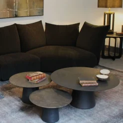 Fungo Tavolino Tondo Grande Con Top In Resina Decorata Color Bronzo