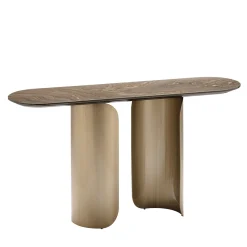 Gabriel Base in metallo con finitura ottone spazzolato e piano in marmo Magic Brown Console