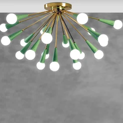 Galassia Lampada da soffitto a 21 luci in metallo verde e ottone