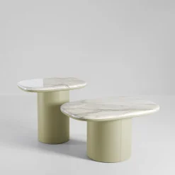 Gemini Soft Hex Leather And Calacatta Marble Coffee Table