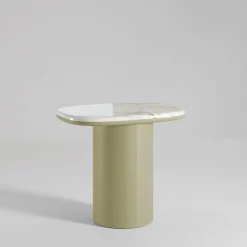 Gemini Soft Hex Leather And Calacatta Marble Side Table
