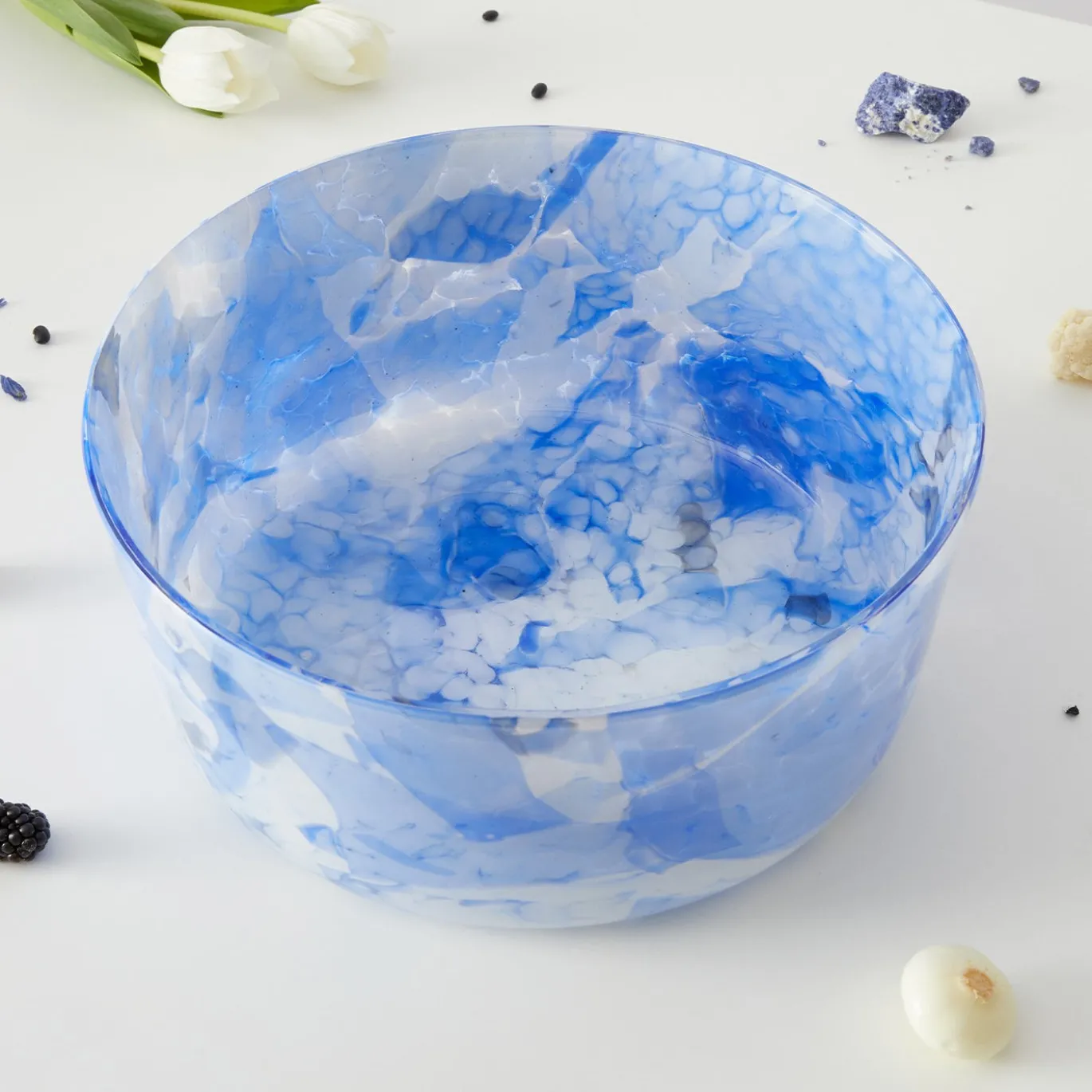 Grande Ciotola in Vetro di Murano Blu e Avorio