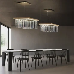 Grande lampadario in vetro trasparente a forma di rombo