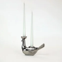 Grande Portacandela in Ceramica Fiamme Bestiali Colomba Platino