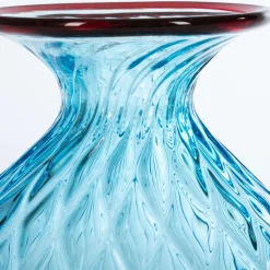 1950 Grande vaso Balloton azzurro con bordo bordeaux