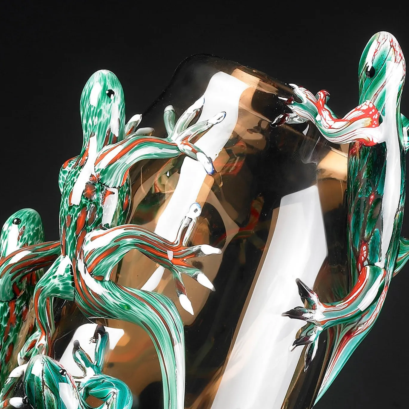 Grande vaso in bronzo con 8 gechi verdi