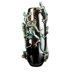 Grande vaso in bronzo con 8 gechi verdi