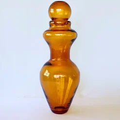 Grande vaso in cristallo soffiato a mano color ambra Marsala con tappo rimovibile