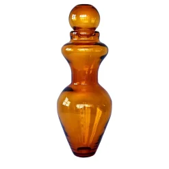 Grande vaso in cristallo soffiato a mano color ambra Marsala con tappo rimovibile