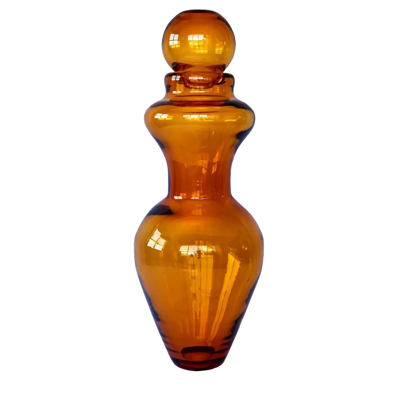 Grande vaso in cristallo soffiato a mano color ambra Marsala con tappo rimovibile