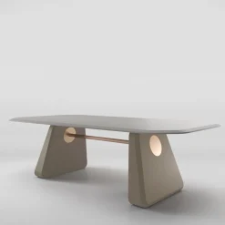 Inge Glossy Moor Oak Wood And Satin Bras Dining Table