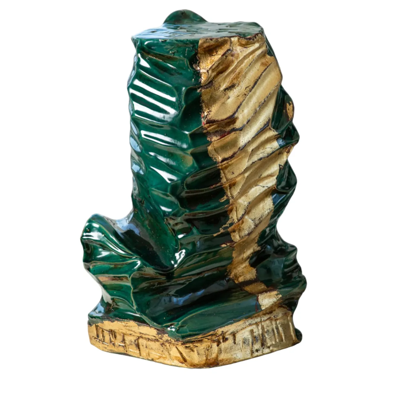 Io Sono Qui, Aspettatemi Scultura in ceramica verde e oro