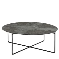 Isola Tavolino Tondo Grande Con Top In Resina Decorata Color Dark Brown