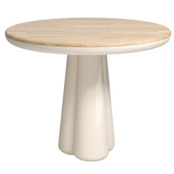 Isotopo S - Tavolo da Pranzo Rotondo in Travertino Beige