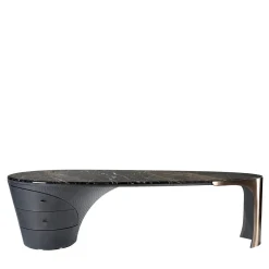 Jet Plane Scrivania in Legno Nero con Piano in Marmo Nero