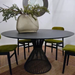 Lama Tavolo Tondo Decorato Con Resina Spatolata Color Dark Brown