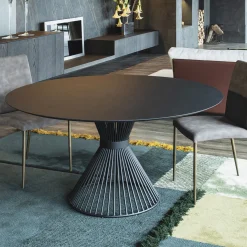 Lama Tavolo Tondo Decorato Con Resina Spatolata Color Dark Brown