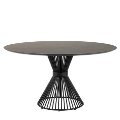Lama Tavolo Tondo Decorato Con Resina Spatolata Color Dark Brown