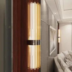 Lampada a muro Celsi a 2 luci in vetro di Murano color fumè e cristallino