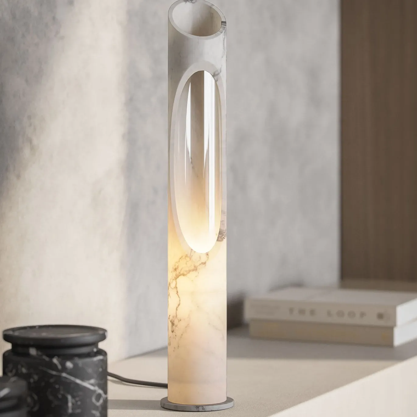 Lampada Armonia S in marmo bianco onice di Jacopo Simonetti
