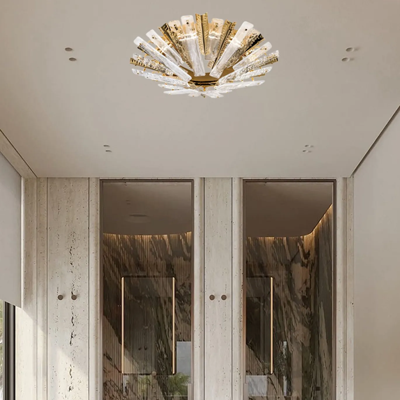 Lampada a soffitto Artic oro chiaro e vetro trasparente