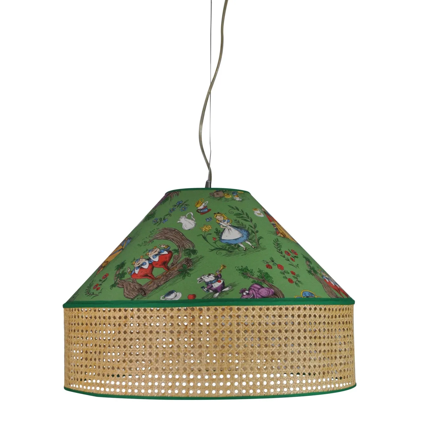 Lampada a sospensione Alice in Wonderland in tessuto e paglia di Vienna