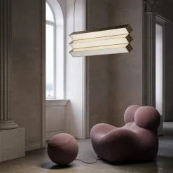 Lampada a sospensione a 3 luci in nichel dorato Stick