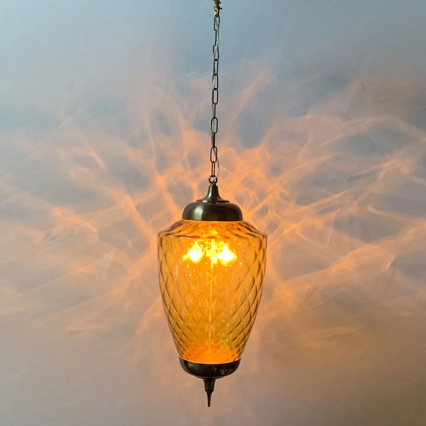 Lampada a Sospensione Amber Lantern in Vetro di Murano