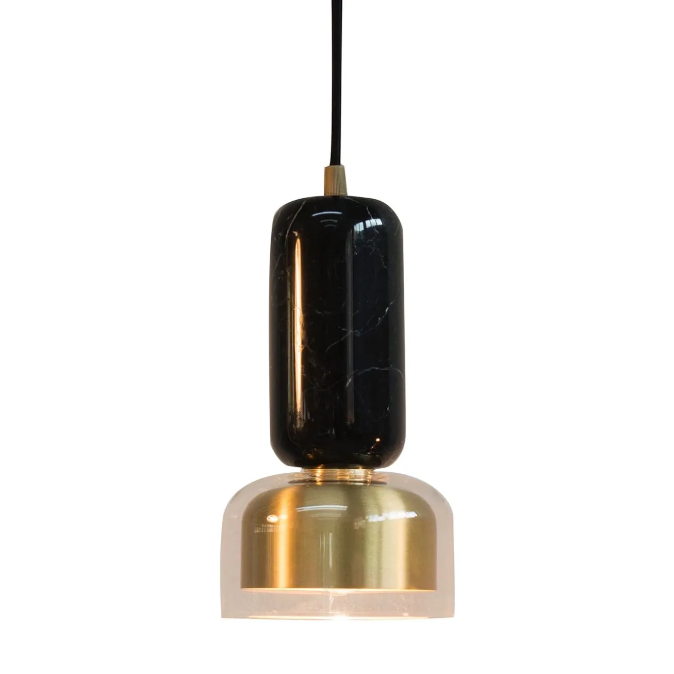 Lampada a sospensione Andromeda in marmo nero Marquinha e ottone satinato