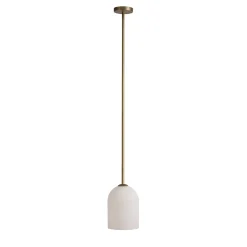 Lampada a sospensione Anthea in ottone satinato e vetro opalino bianco