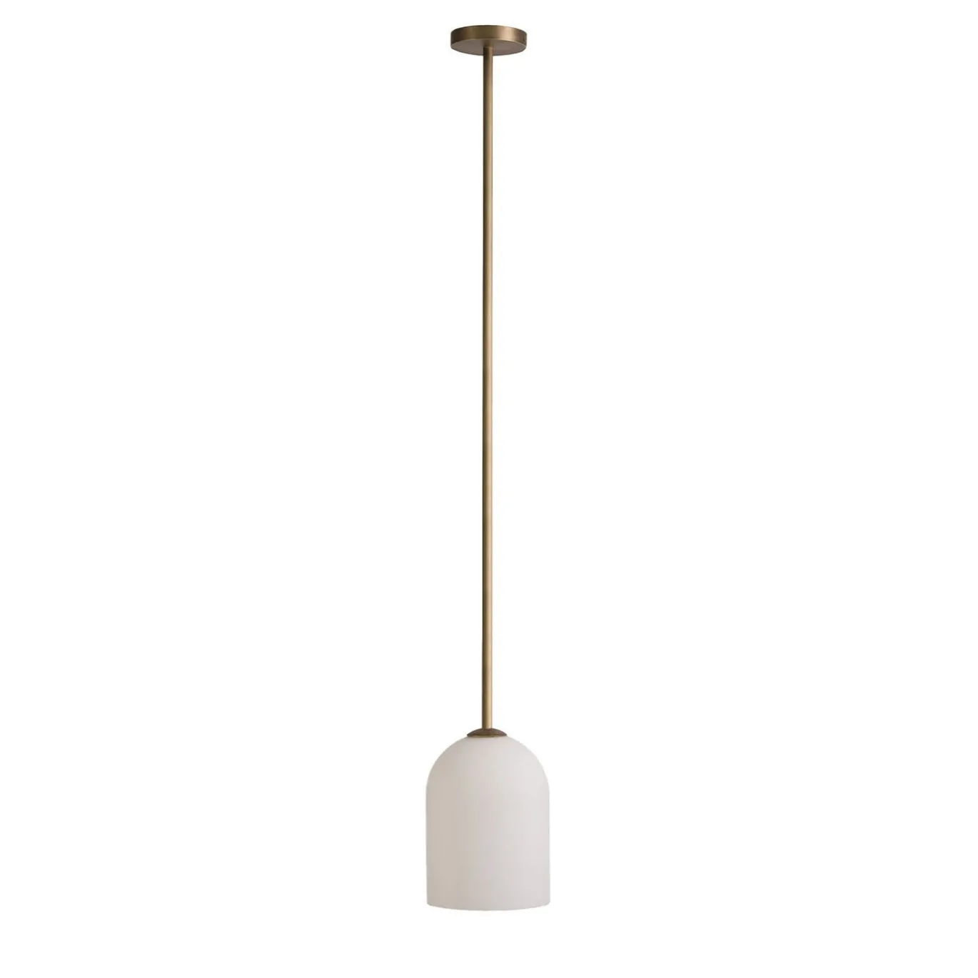 Lampada a sospensione Anthea in ottone satinato e vetro opalino bianco
