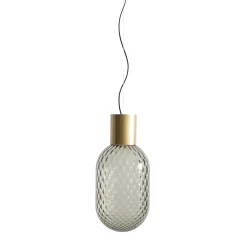 Lampada a sospensione Bloom in ottone naturale e vetro trasparente grigio #1