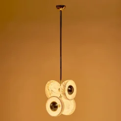 Lampada a sospensione Butterfly in ottone lucido e alabastro