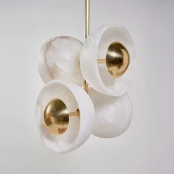 Lampada a sospensione Butterfly in ottone lucido e alabastro