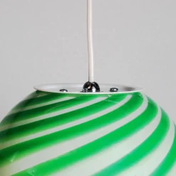 Lampada a sospensione Candy in vetro di Murano Canne verde e bianco