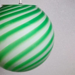 Lampada a sospensione Candy in vetro di Murano Canne verde e bianco