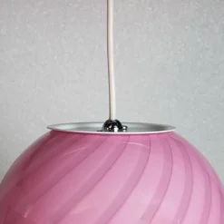 Lampada a sospensione Candy in vetro di Murano Rigadin Ritorto rosa
