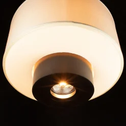 Lampada a sospensione cilindrica Poesia in lino avorio e acciaio