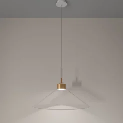 Lampada a Sospensione Concentrico a cono in vetro con finitura dorata