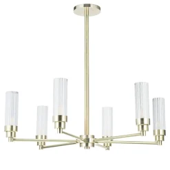 Lampada a sospensione con struttura in ottone e vetro curvato