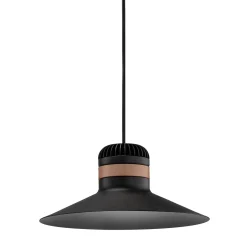 Lampada a sospensione da esterno Cordea in metallo nero con cinghia in pelle marrone