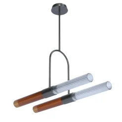 Lampada a sospensione doppia Sb�rlusc in vetro ambrato e ottone gunmetal di Isacco Brioschi